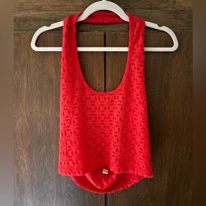 Fashion brand company – red diamond lace halter top